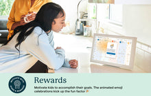 Load image into Gallery viewer, Skylight digital family calendar with kids’ goals and rewards displayed on a 15-inch screen with animated stars.