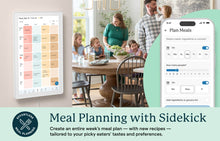Load image into Gallery viewer, Woman planning weekly meals on the Skylight 27-inch digital family calendar with smart meal suggestions synced to a mobile app.