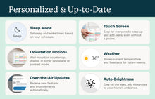 Load image into Gallery viewer, Skylight 15-inch digital family calendar showing features like sleep mode, touch screen, orientation options, weather, auto-brightness, and automatic updates.
