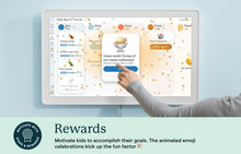 Load image into Gallery viewer, Skylight digital family calendar with kids’ goals and rewards displayed on a 27-inch screen with animated stars.
